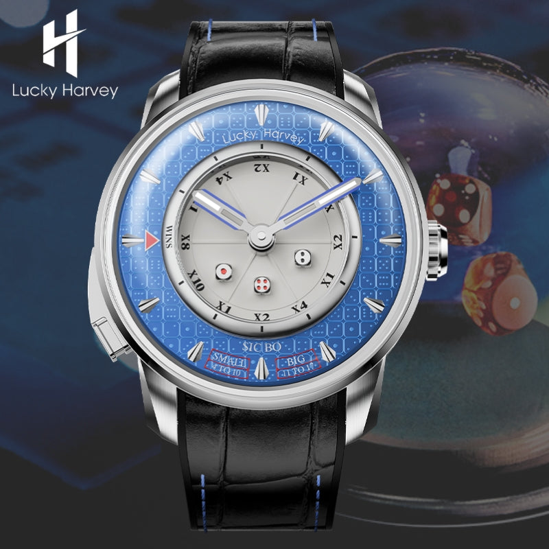 Reloj automático Sic Bo azul de la serie Player de Lucky Harvey