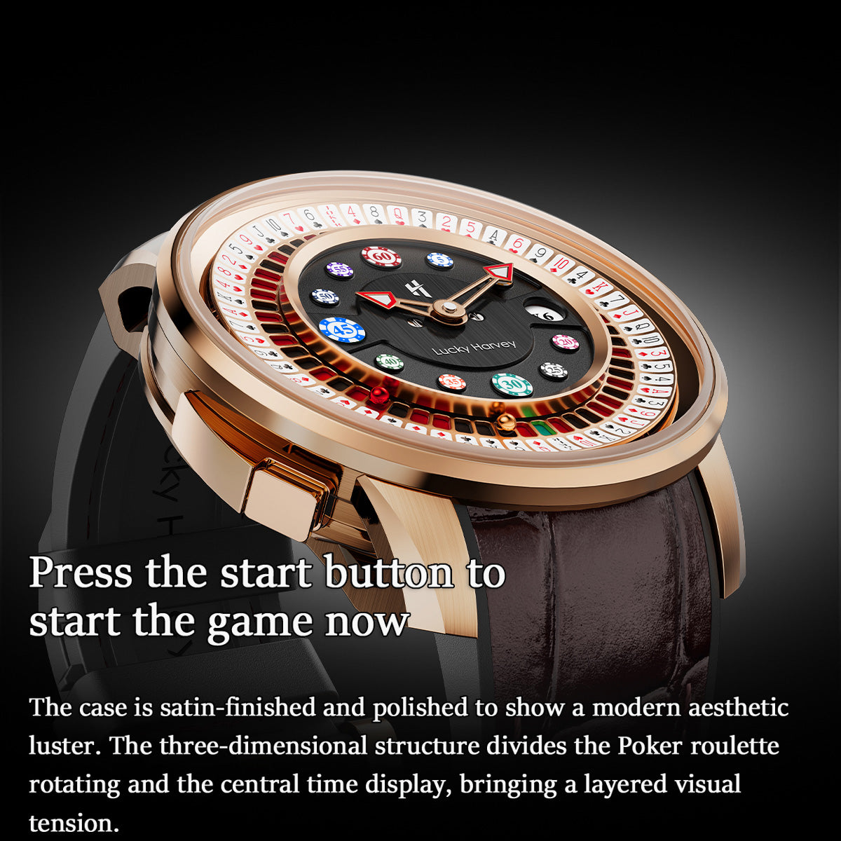 Player Series Gold Poker Roulette Automatic Watch Lucky Harvey