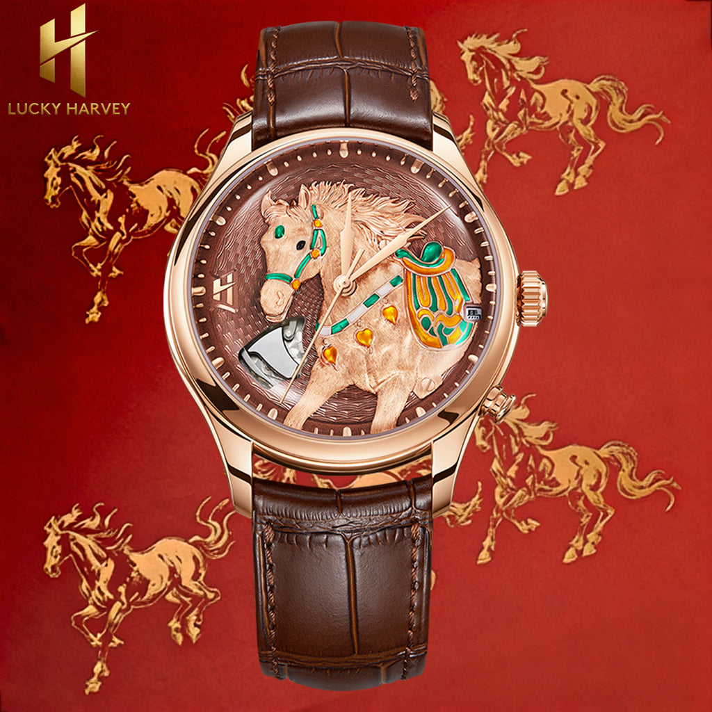 Lucky Harvey 2026 Gold Brown Horse Chiming Automaton Grade 5 Titanium Alloy Watch  - Limited Edition of 100