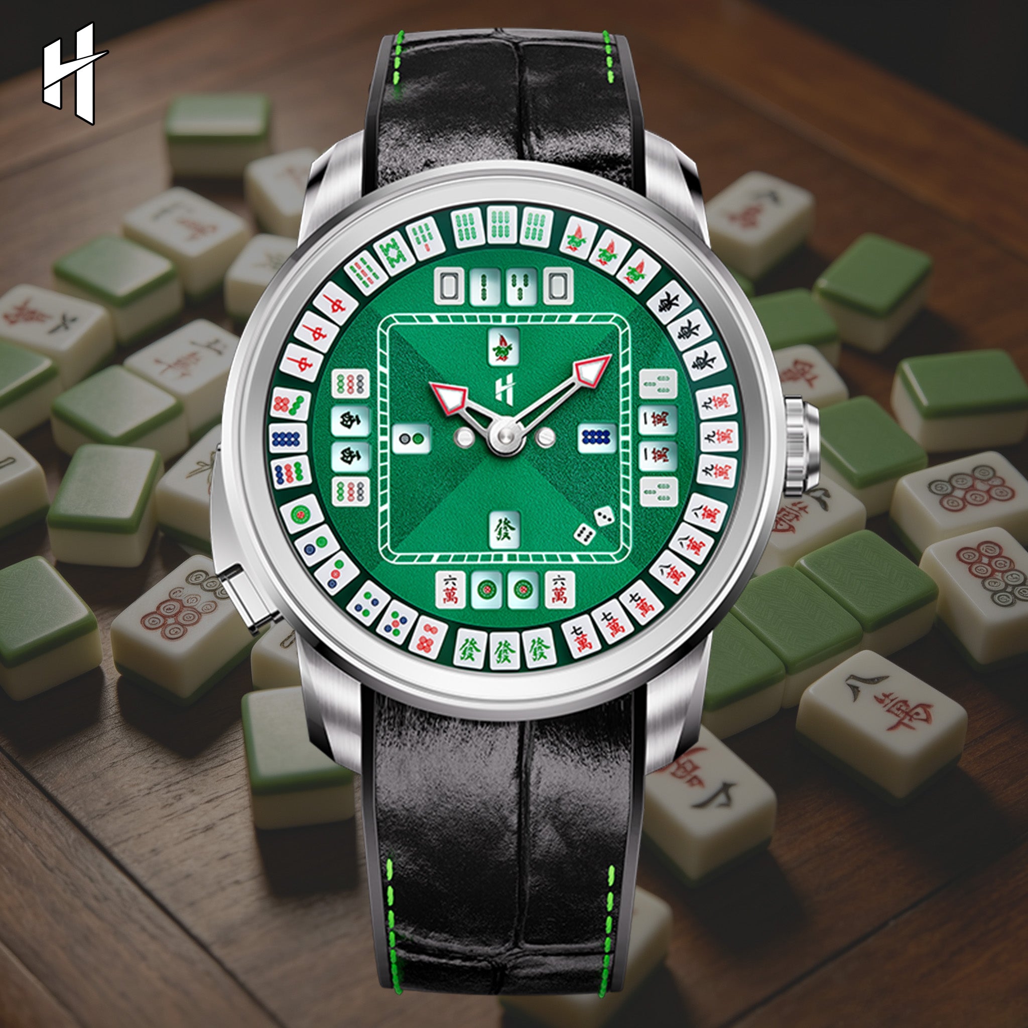 Lucky Harvey Mahjong Game Wheel Automatic Winding WristWatch