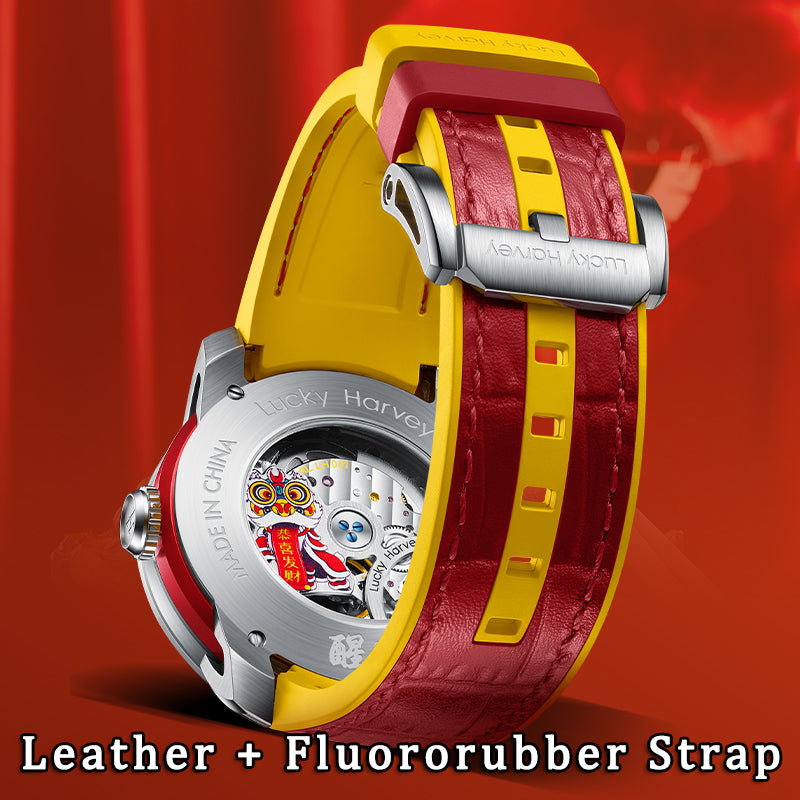 Montre automatique à mouvement automatique LH001 pour homme Lucky Harvey avec œil mobile et danse du lion jaune