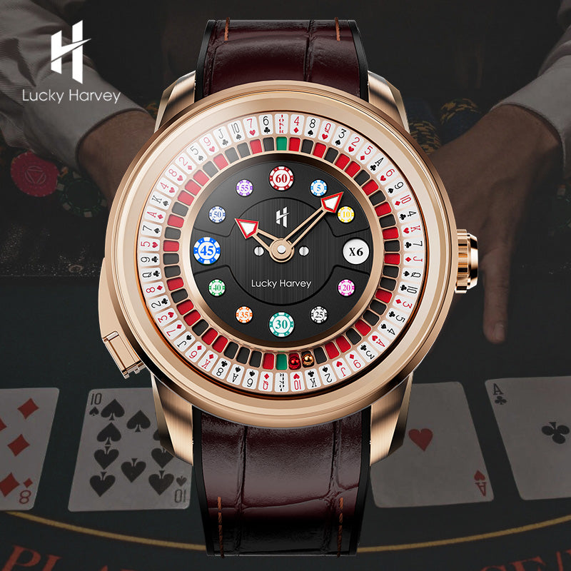 Player Series Gold Poker Roulette Automatic Watch Lucky Harvey