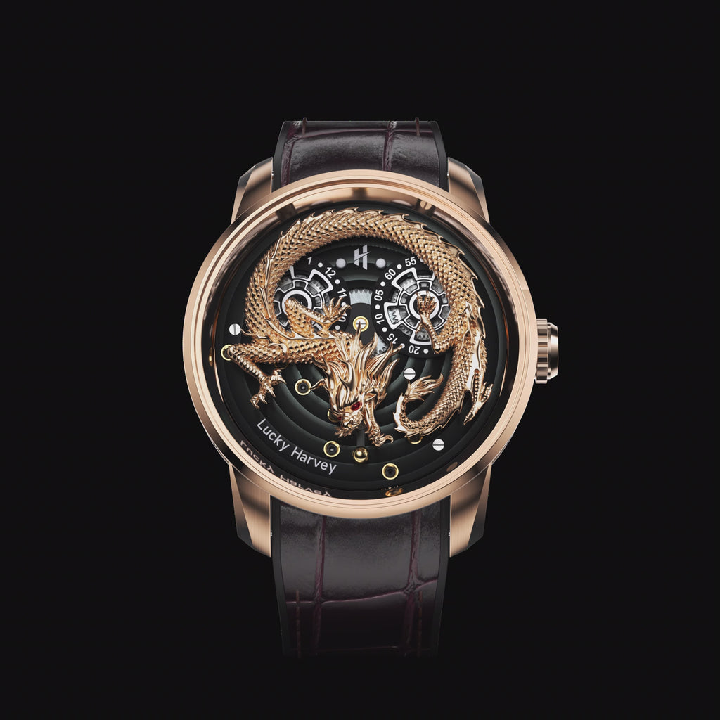 Gold Dragon Automatic Watch Spit Out Gold Bead Luminous Lucky Harvey