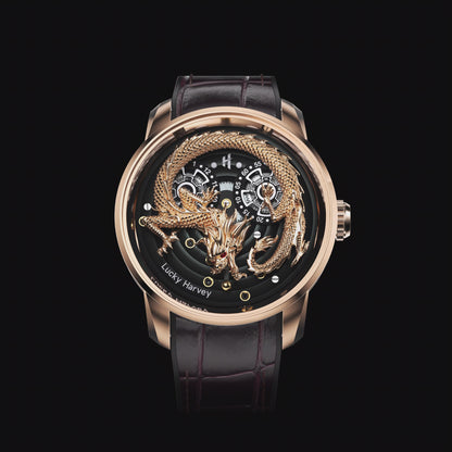 Montre automatique Gold Dragon avec boîtier rond et lumineuse Lucky Harvey