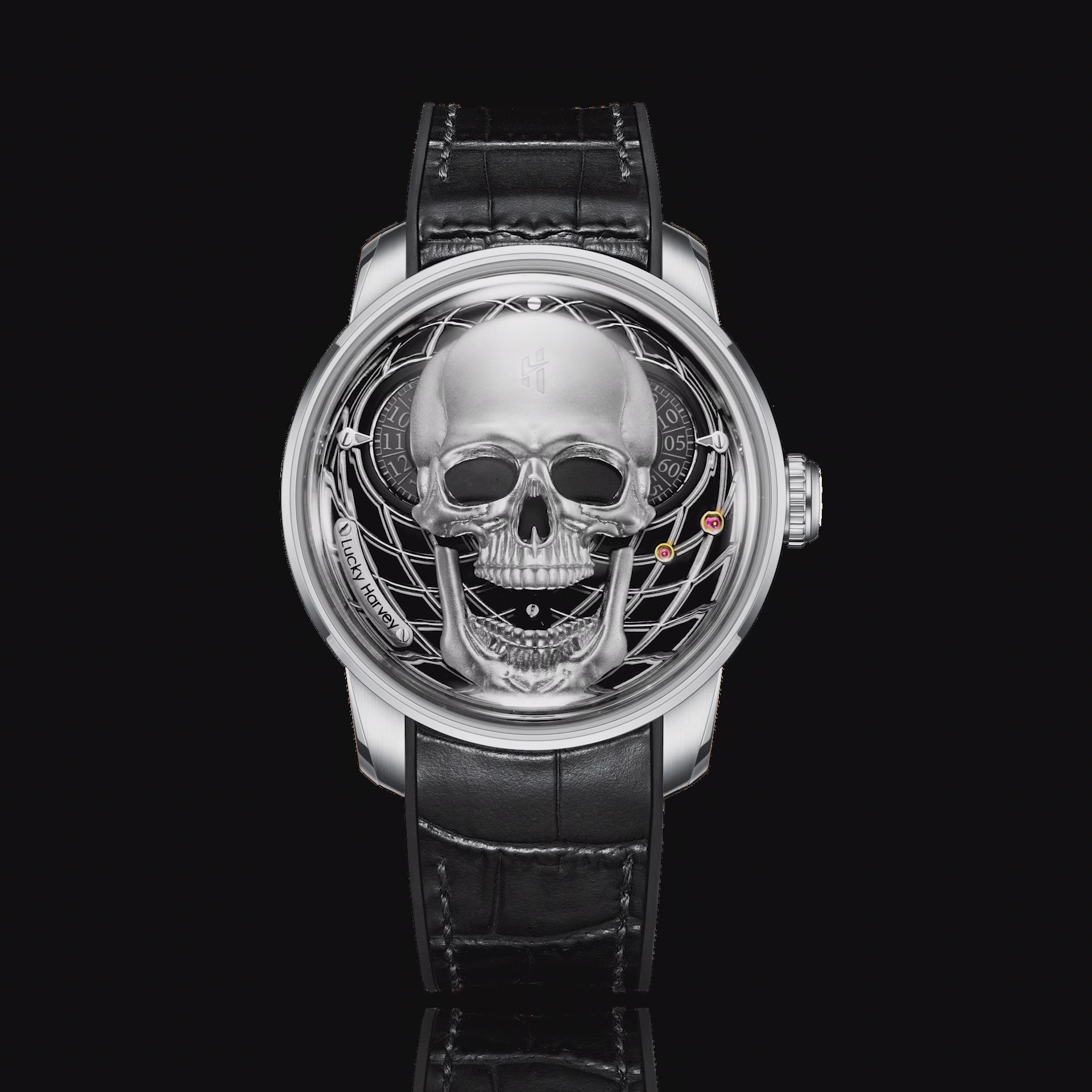 【Édition limitée 111 pièces】Montre à mécanisme automatique en forme de crâne argenté Lucky Harvey