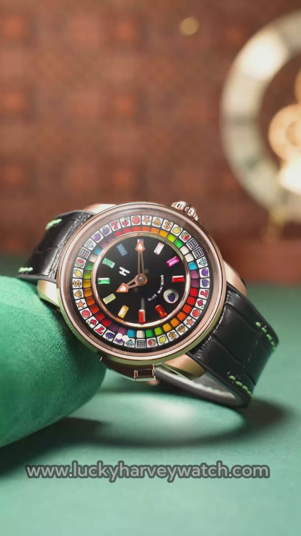 【Limited 100pcs】Lucky Harvey Player Series Gemstone Hour Markers Gold Slot Machine Watch