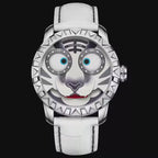 lucky harvey white tiger Eyeballs rolling, teeth spitting out, dynamic display diagram