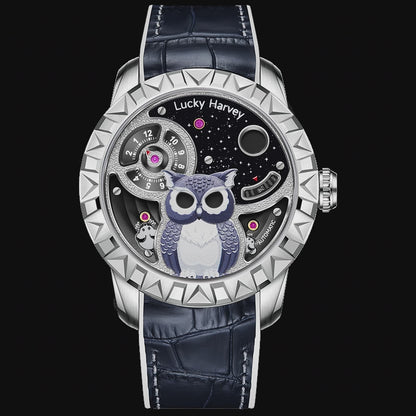 Montre automatique Silver Owl neuve avec cadran lumineux Lucky Harvey
