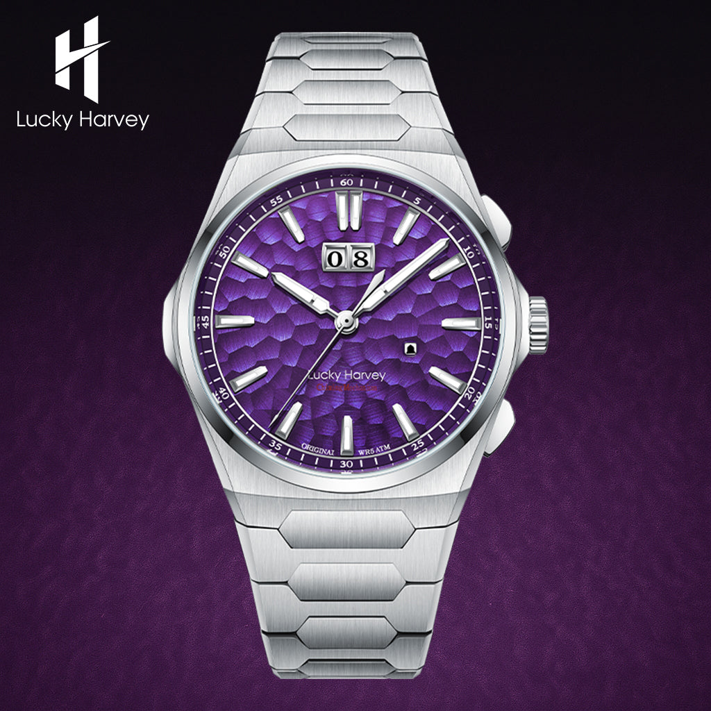 【Limited Edition 300pcs】Hammer Dial Big Date Automatic Winding Purple Chiming Watch Lucky Harvey