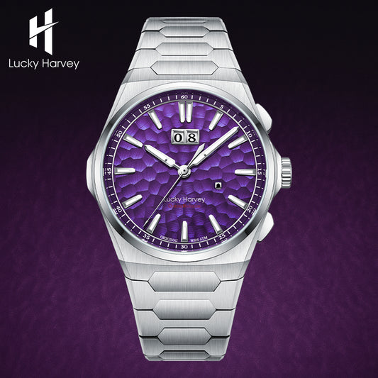 【Limited Edition 300pcs】Hammer Dial Big Date Automatic Winding Purple Chiming Watch Lucky Harvey