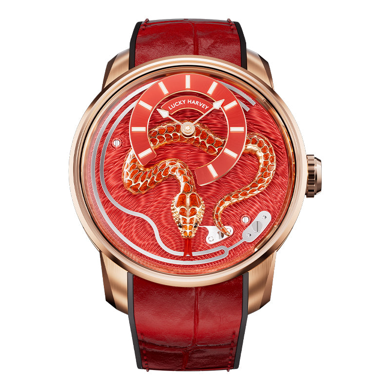 【Édition limitée 100 pièces】2025 Montre mécanique à carillon Snake Automata en émail rouge Lucky Harvey