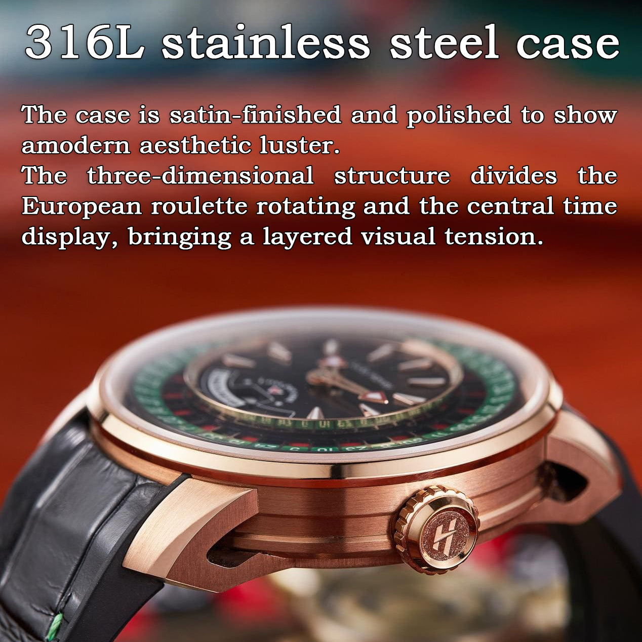 Lucky Harvey European Roulette Casino Watch with 18K Gold Ball – Automatic Mechanical Luxury Watch