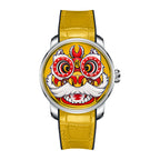 Montre automatique à mouvement automatique LH001 pour homme Lucky Harvey avec œil mobile et danse du lion jaune