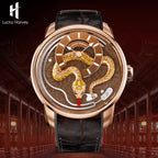 【Édition limitée 100 pièces】2025 Montre mécanique à carillon Snake Automata en émail doré Lucky Harvey