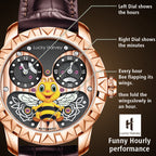 Left Dial shows the hours Right Dial shows the minutes Every hour Bee flapping its wings.then fold the wings slowly in an hour.