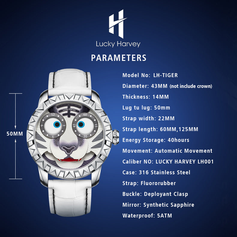 【Limited Edition 2022pcs】White Tiger Moving Eye Automatic Watch For Ma